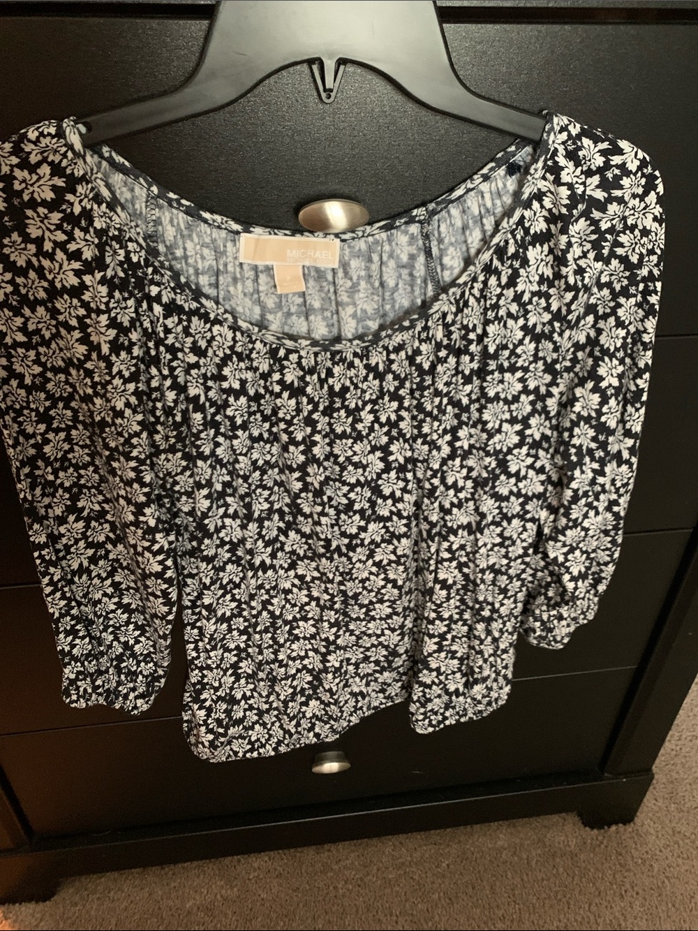 MICHAEL Michael Kors Black and White Floral Scoop Neck Tunic